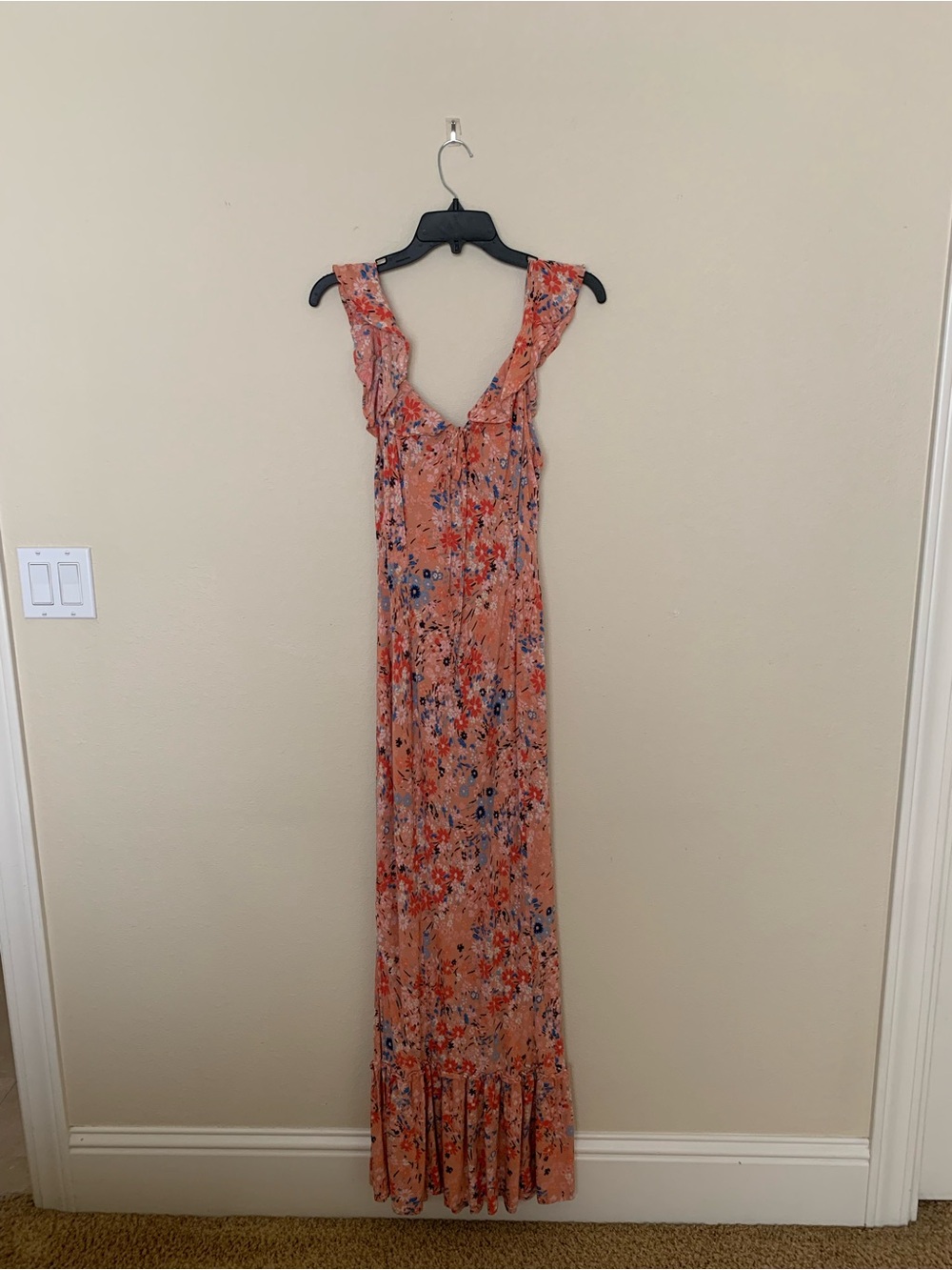 Jessica Simpson Peach Floral Maxi Dress with Blue & Coral Accents - Picture 3 of 4